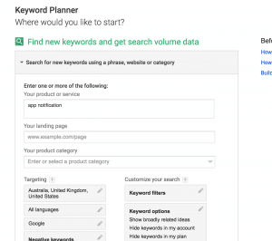 Using Google AdWords Keyword Planner to search for Audience size