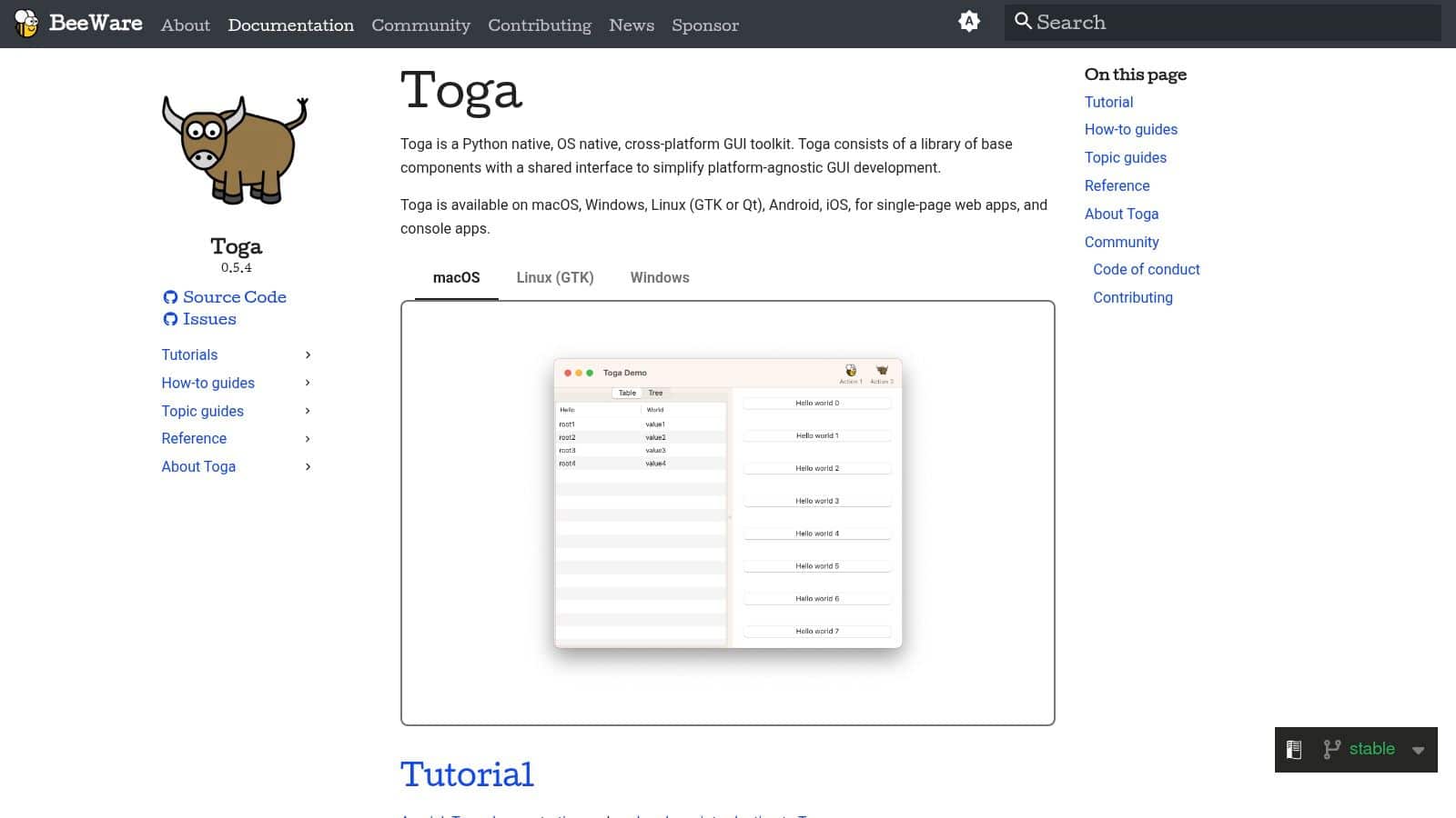 BeeWare Toga