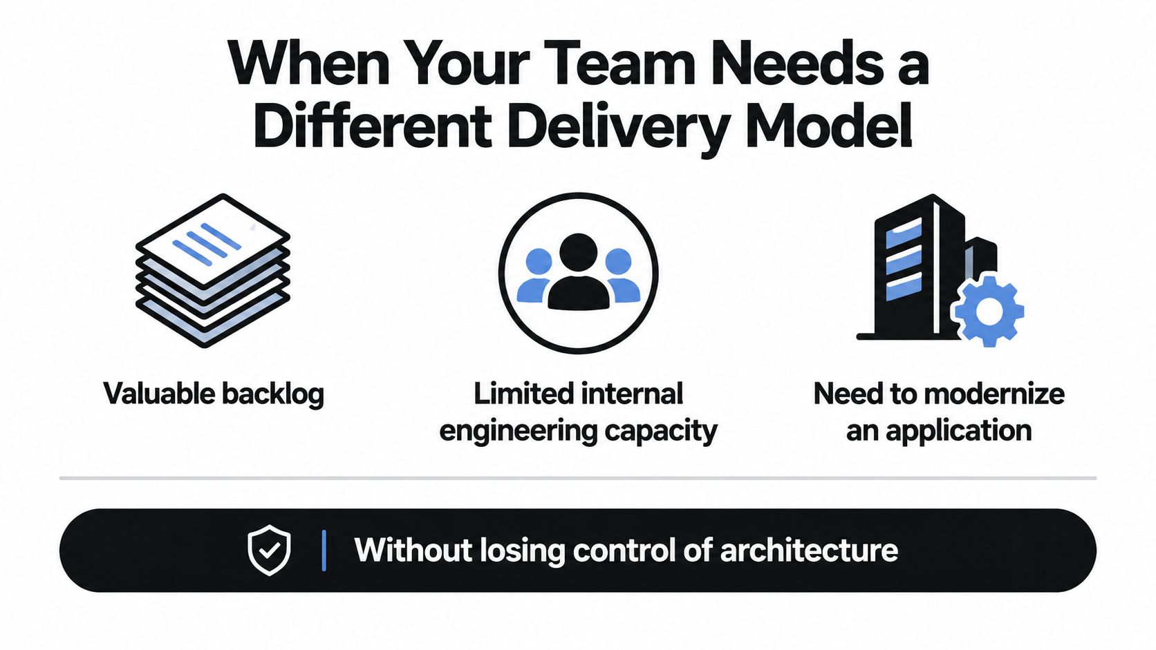 A graphic illustration highlighting reasons to choose a different delivery model for engineering teams needing help.